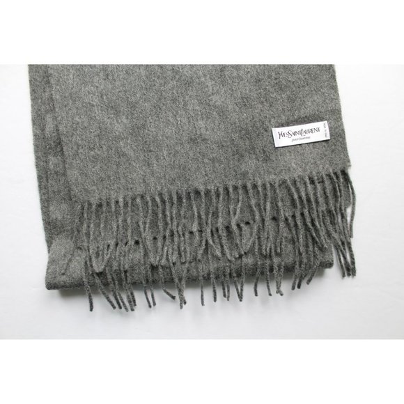 Yves Saint Laurent Pour Homme Motif Scarf Wool Men's Grey - Picture 6 of 7